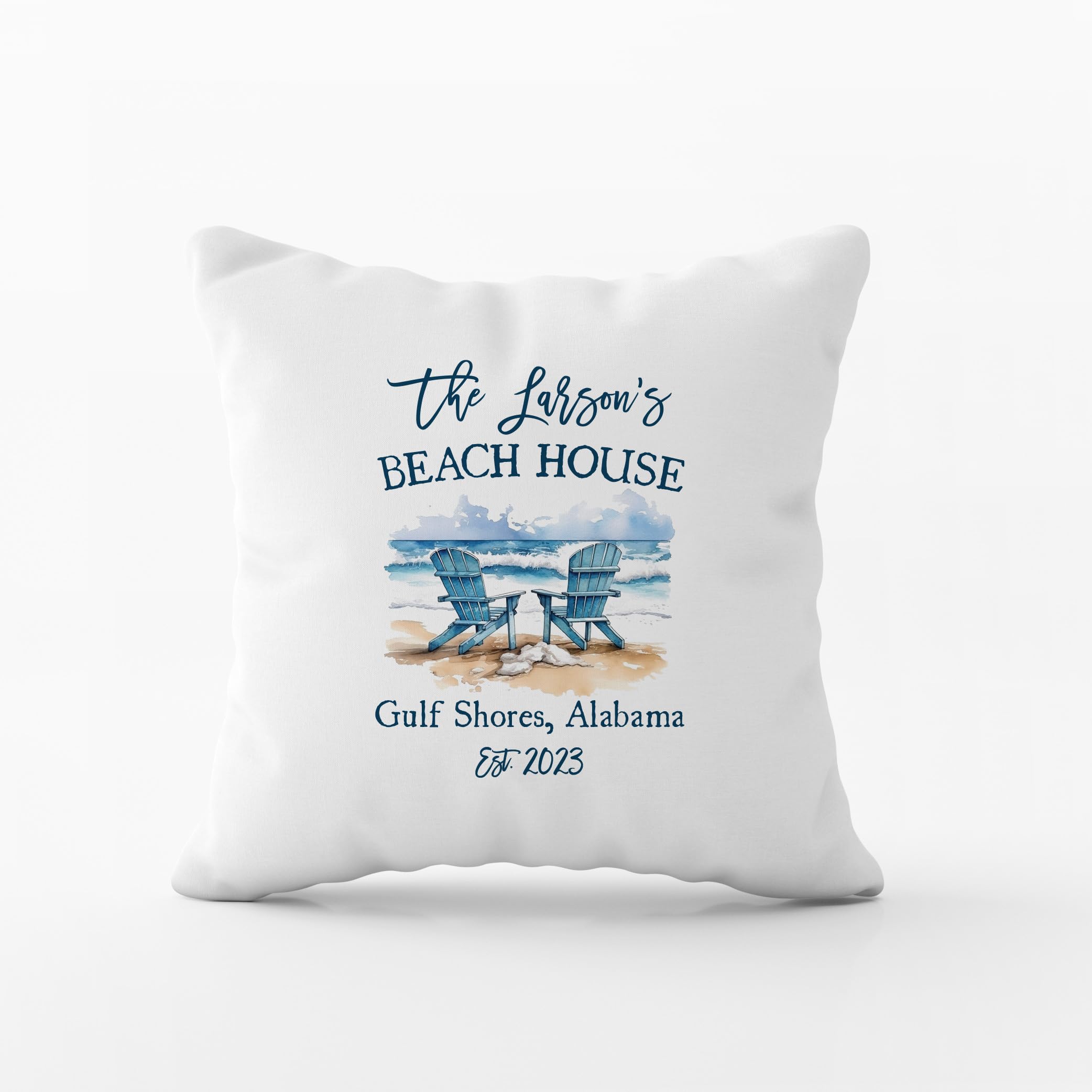 Custom Beach House Pillow - Personalized Coastal Decor Throw Pillow for Wedding Gift, Housewarming Present - Perfect for Beach Homes, Vacation Rentals & Coastal Living Rooms