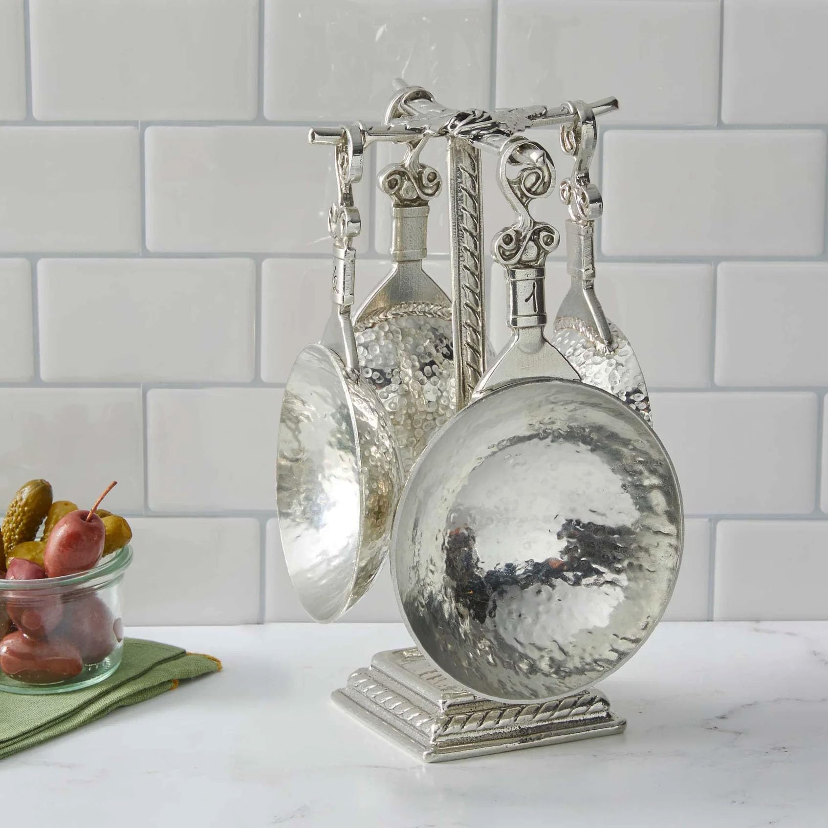 Premium Pewter Measuring Cups Set by Crosby & Taylor Vineyard - Elegant Kitchen Display & Baking Essentials for Home Cooks & Bakers