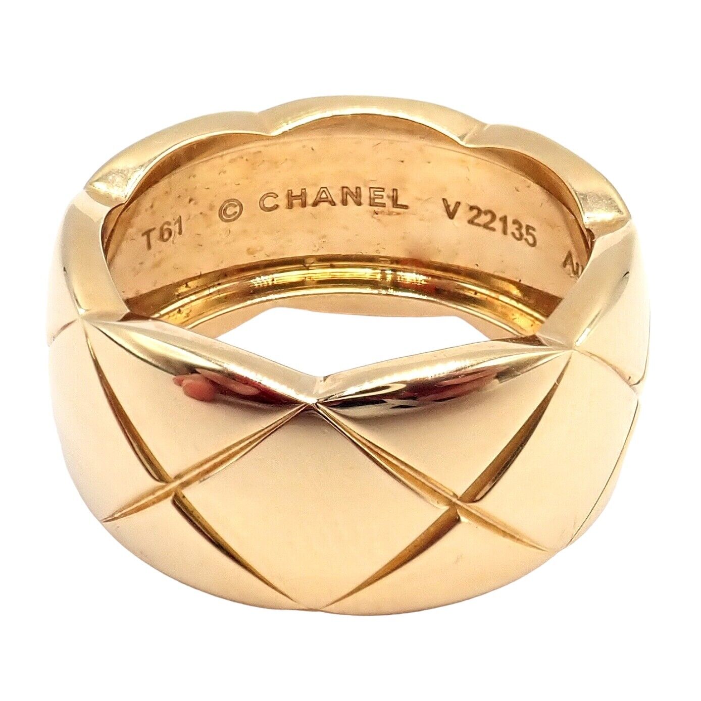 Authentic Chanel 18k Yellow Gold Large Wide Coco Crush Band Ring for Women - Luxury Fashion Jewelry Gift for Birthday, Anniversary & Special Occasions