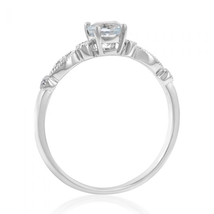 0.45ct Aquamarine and Diamond Ring in 9ct White Gold - Elegant Round Cut Gemstone Jewelry for Engagement, Wedding & Special Occasions