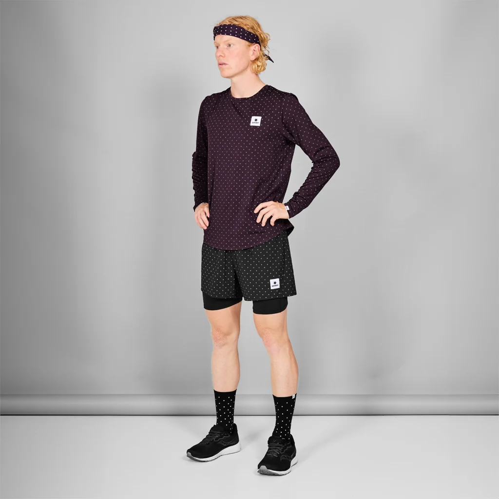 SAYSKY Men's Reflective Polka Dot Running Shirt - Long Sleeve Athletic Top for Night Jogging & Outdoor Workouts