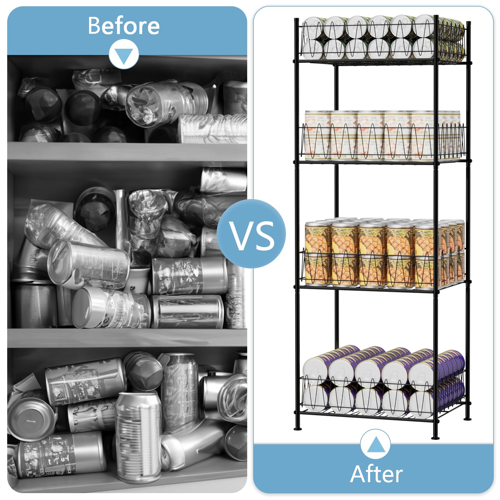 4-Tier Metal Water Bottle Organizer Rack - Free Standing Beverage & Soda Can Storage Shelf for Kitchen, Pantry, Office - Space-Saving Black Floor Stand (Perfect for Organizing Drinks in Home, Workplace or Commercial Spaces)