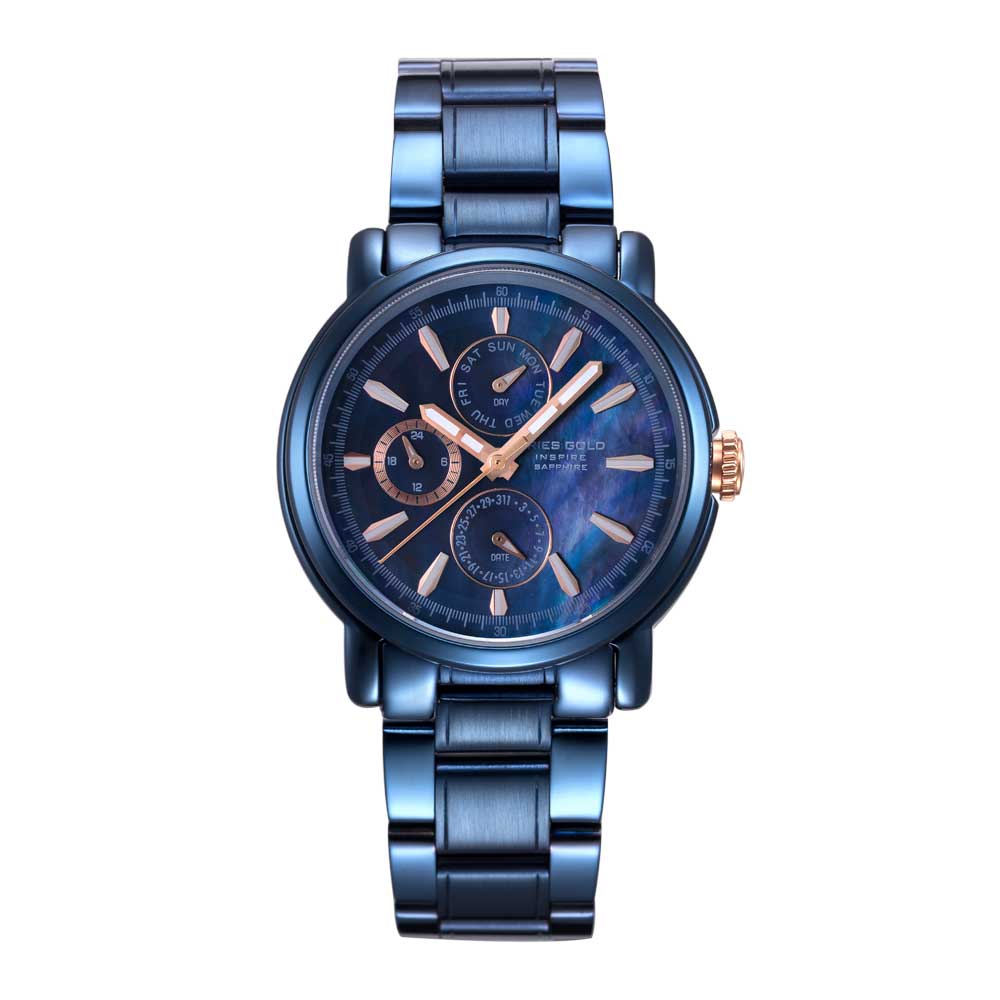 Aries Gold Atlantic Stainless Steel Multifunction Watch B 7302 BU BURG - Stylish Unisex Watch for Business, Casual & Formal Occasions
