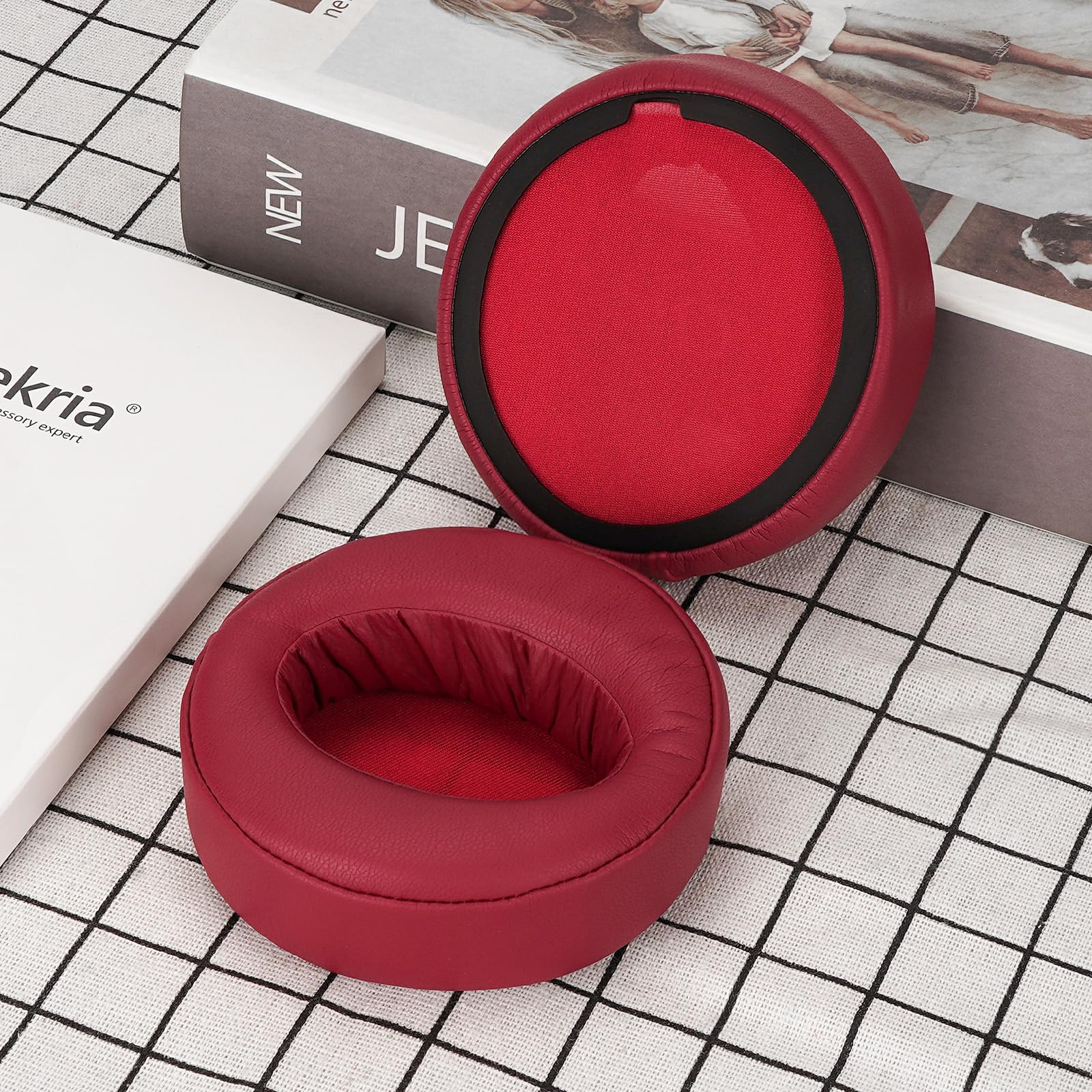 Geekria QuickFit Replacement Ear Pads for Sony MDR-XB950BT MDR-XB950B1 MDR-XB950/H Headphones - Premium Comfort Memory Foam Ear Cushions - Dark Red - Perfect for Gaming, Music & Travel