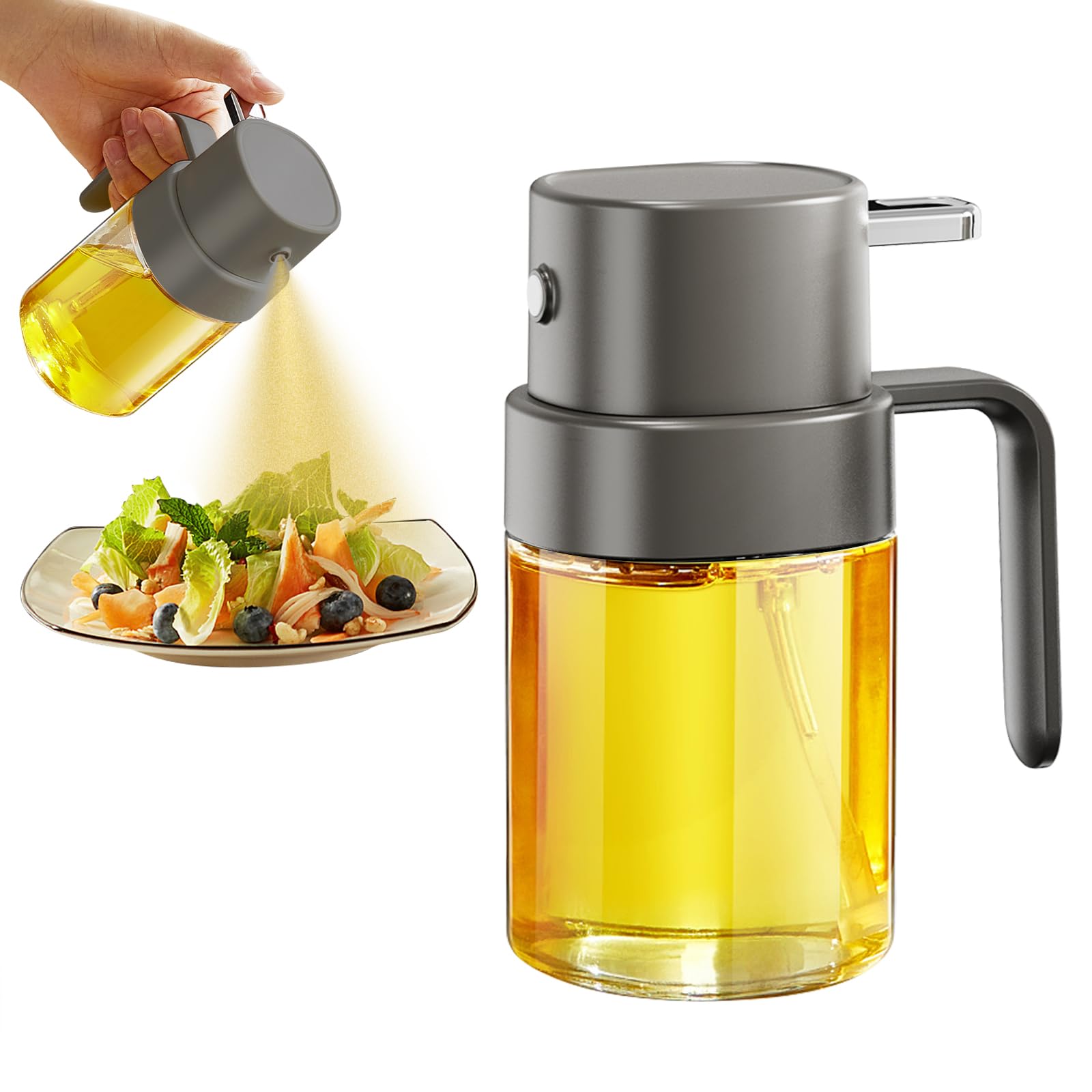 Premium YARRAMATE Oil Sprayer for Cooking - 6.8oz/200ml Food-Grade Olive Oil Spray Bottle for Kitchen, Air Fryer, BBQ & Camping | Portable Oil Mister for Healthy Cooking, Baking, Grilling & Outdoor Activities (Gray)