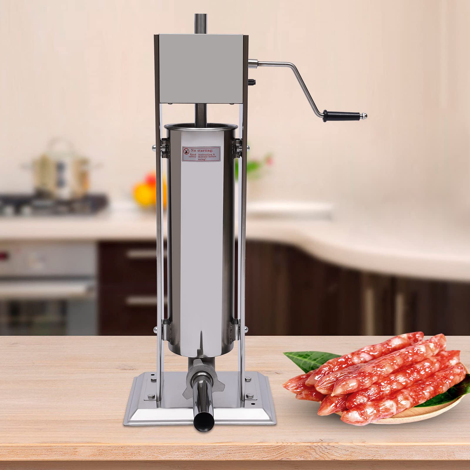 Stainless Steel Manual Sausage Stuffer - 5L Vertical Sausage Maker with 5 Stuffing Tubes & 2-Speed Control for Home Kitchen & Commercial Use | Perfect for Sausage Making, Meat Grinding & Food Processing