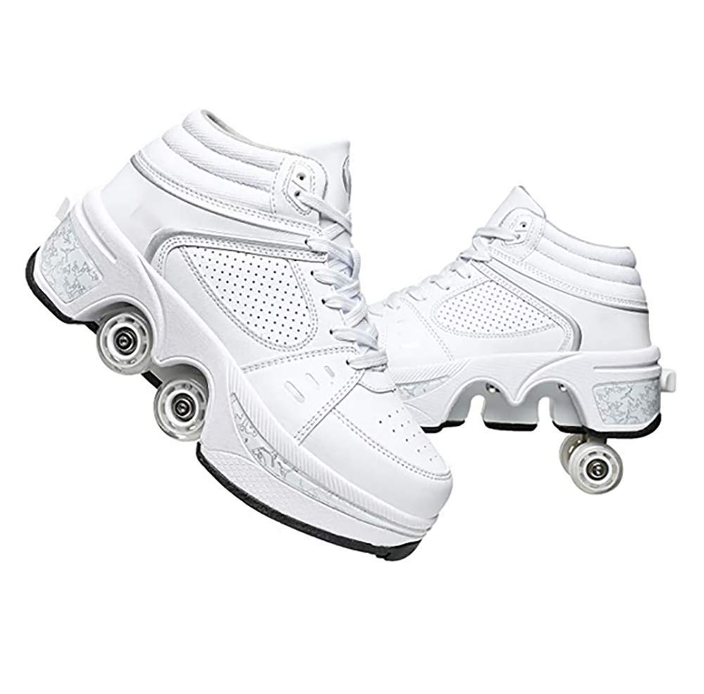 Double Deform Wheel Automatic Walking & Skating Shoes for Men, Women & Kids - 2-in-1 Removable Pulley Roller Shoes for Indoor/Outdoor Fun & Commuting