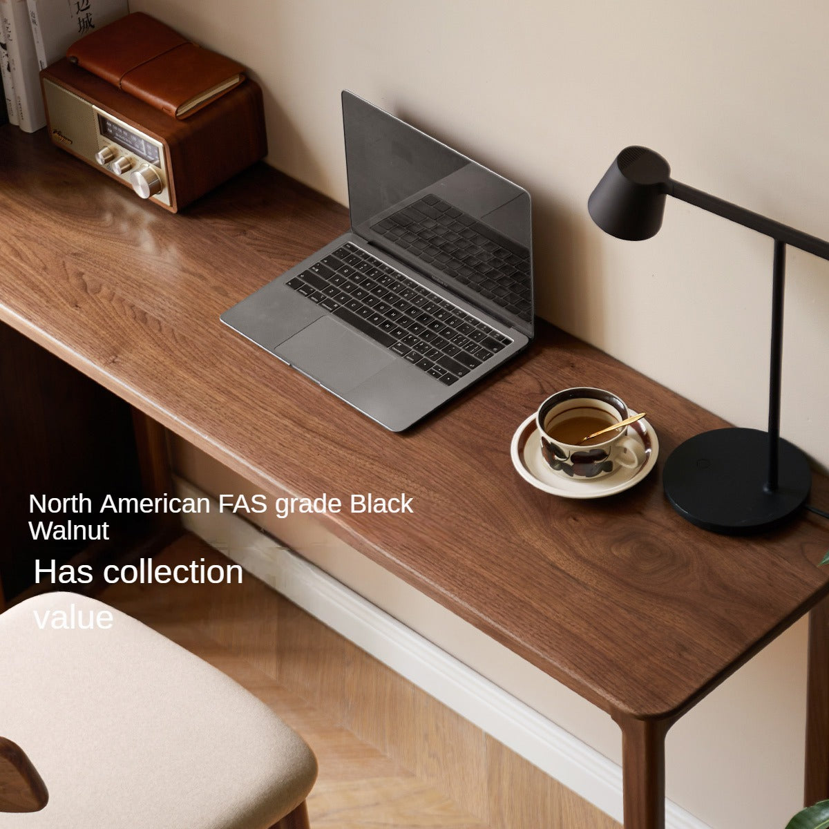 Premium Black Walnut Solid Wood Narrow Writing Desk - Modern Minimalist Home Office & Study Workstation for Small Spaces