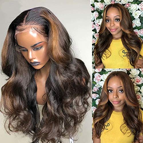 13x6 HD Invisible Transparent Lace Frontal Wig - 150% Density Brazilian Remy Human Hair Wavy Wig with Baby Hair | Glueless 14-Inch Ombre 1B/27 Lace Front Wig for Black Women | Perfect for Daily Wear, Parties & Special Occasions