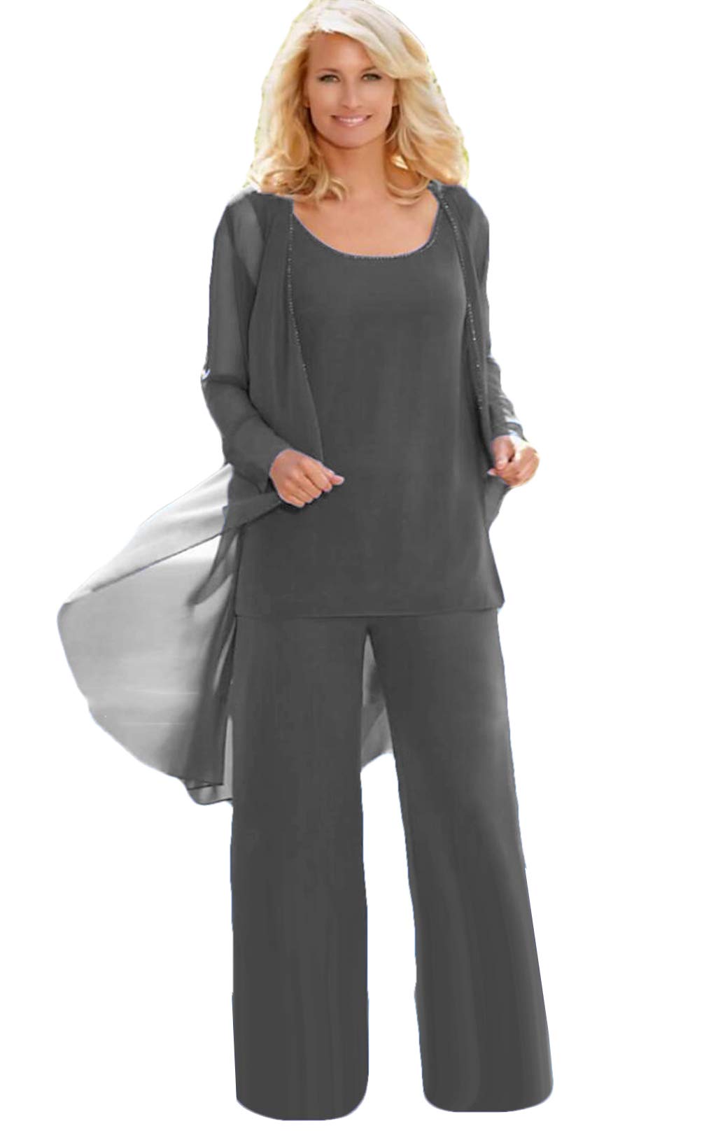 Elegant Scoop Neck Chiffon Jumpsuit - Mother of The Bride Dress & Wedding Guest Gown for Party, Prom & Special Occasions | Xixi House Formal Pant Suit