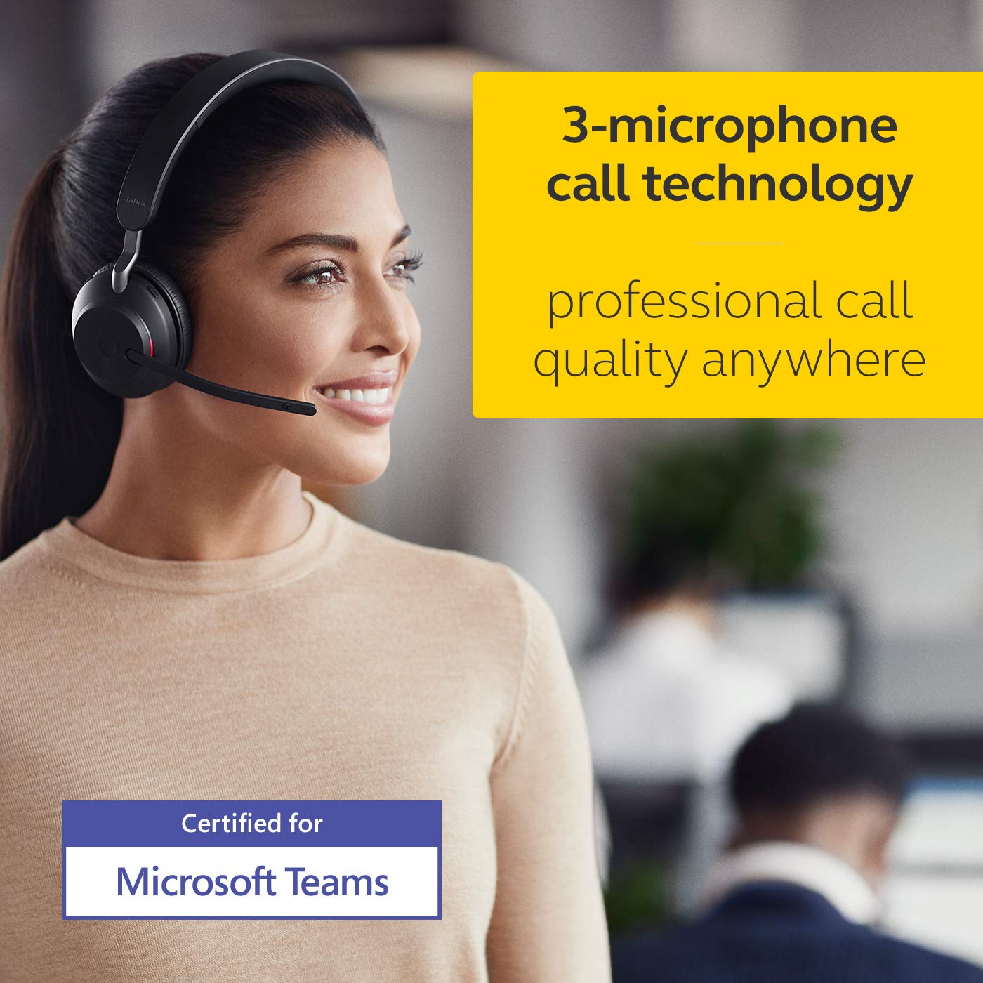 Jabra Evolve2 65 Wireless PC Headset – Noise Cancelling Microsoft Teams Certified Mono Headphones with 37-Hour Battery Life – USB-A & Bluetooth Adapter – Black – Perfect for Remote Work, Call Centers & Office Meetings