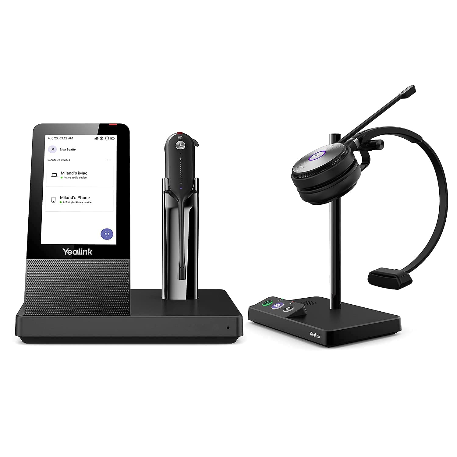 WH67-MT & WH62-Mono Wireless Headset Bundle with Noise-Canceling Microphone - Office VoIP Headset for Microsoft Teams, Zoom, Call Centers - Perfect for Remote Work & Business Communications