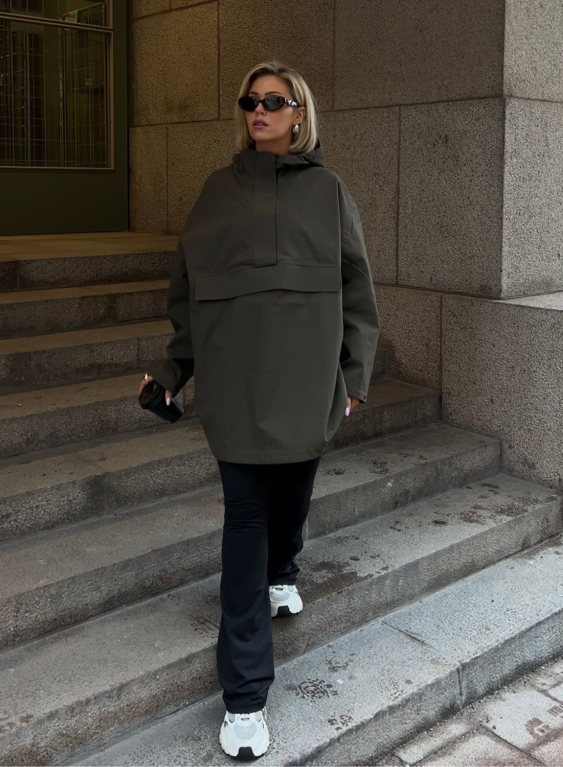 Waterproof Khaki Oversized Anorak Jacket for Women - Lightweight Windproof Raincoat for Hiking, Camping & Outdoor Adventures