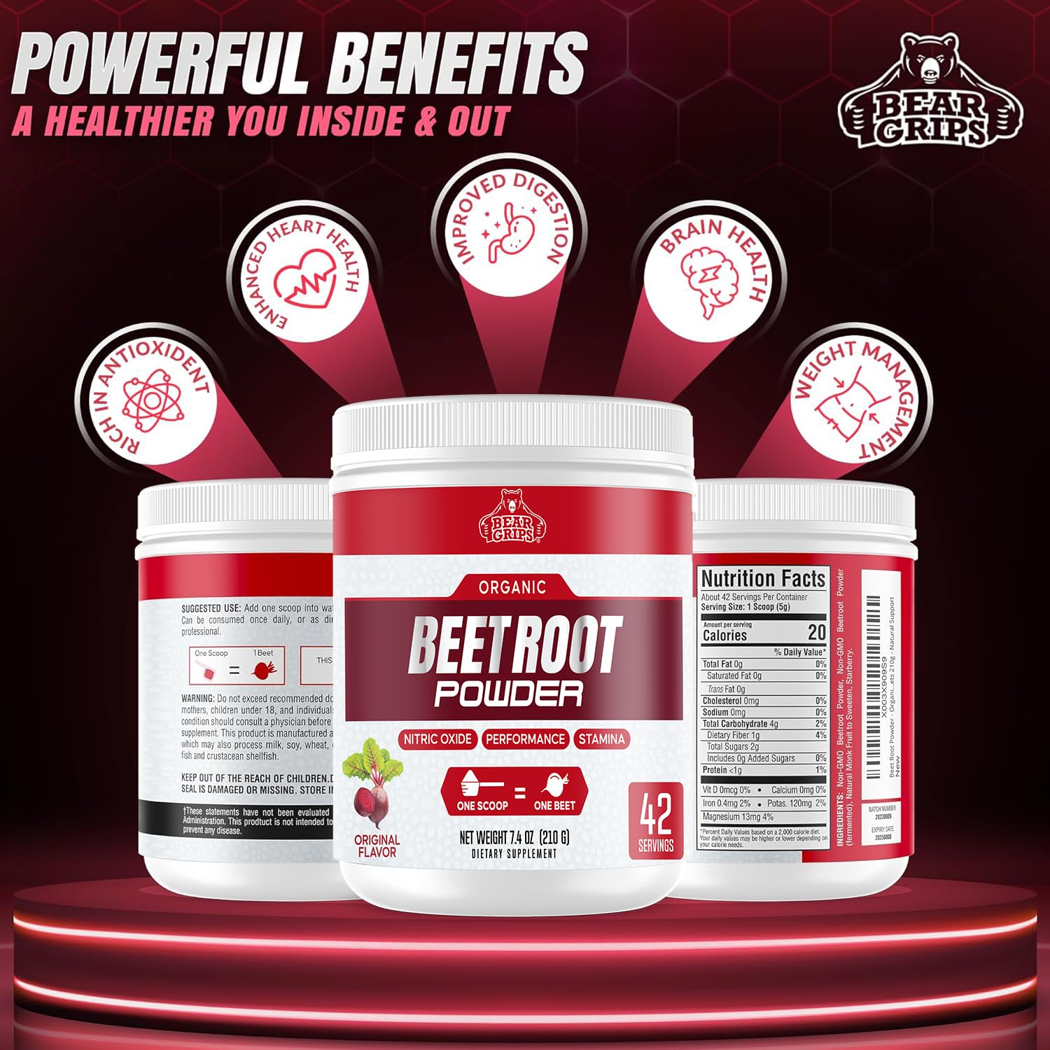 Organic Beet Root Powder - Nitric Oxide Booster, Superfood Supplement for Blood Pressure & Heart Health Support | Vegan, Non-GMO, Gluten-Free | Perfect for Smoothies, Baking & Daily Wellness