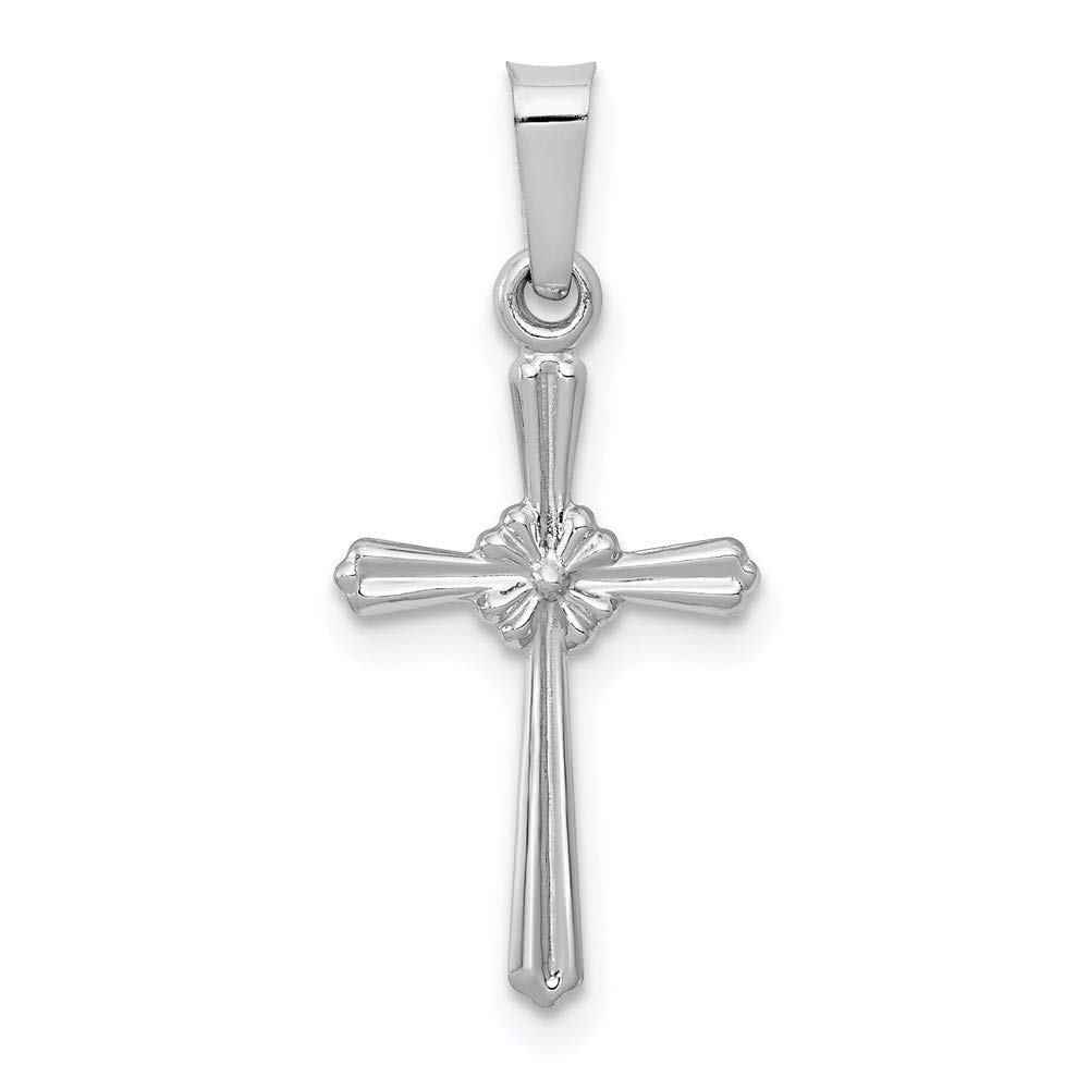 14K White Gold Polished Flower Cross Charm Pendant - 23mm x 10mm - Elegant Jewelry for Women - Perfect for Gifts, Weddings & Everyday Wear