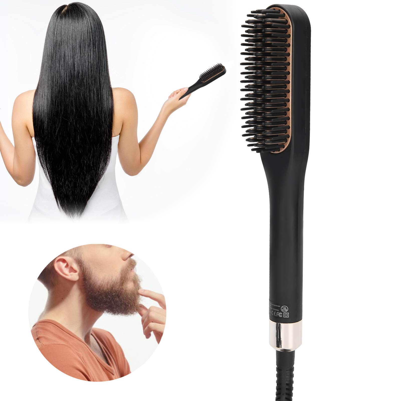 Electric Beard Straightener Comb for Men - Heated Beard Brush with Adjustable Temperature (100-240V, US Plug) - Perfect for Grooming, Styling & Taming Facial Hair at Home or Travel