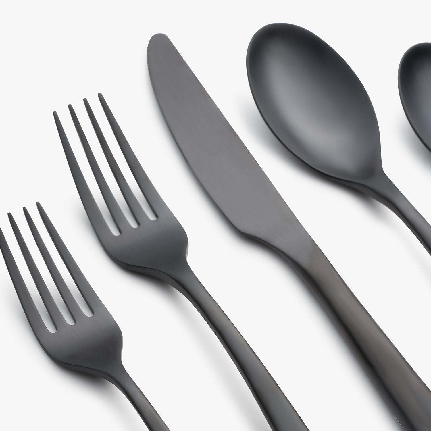 Averie Black Satin 20-Piece Flatware Set - Elegant Stainless Steel Cutlery Set for Dining, Kitchen, and Entertaining - Perfect for Dinner Parties, Weddings, and Everyday Use