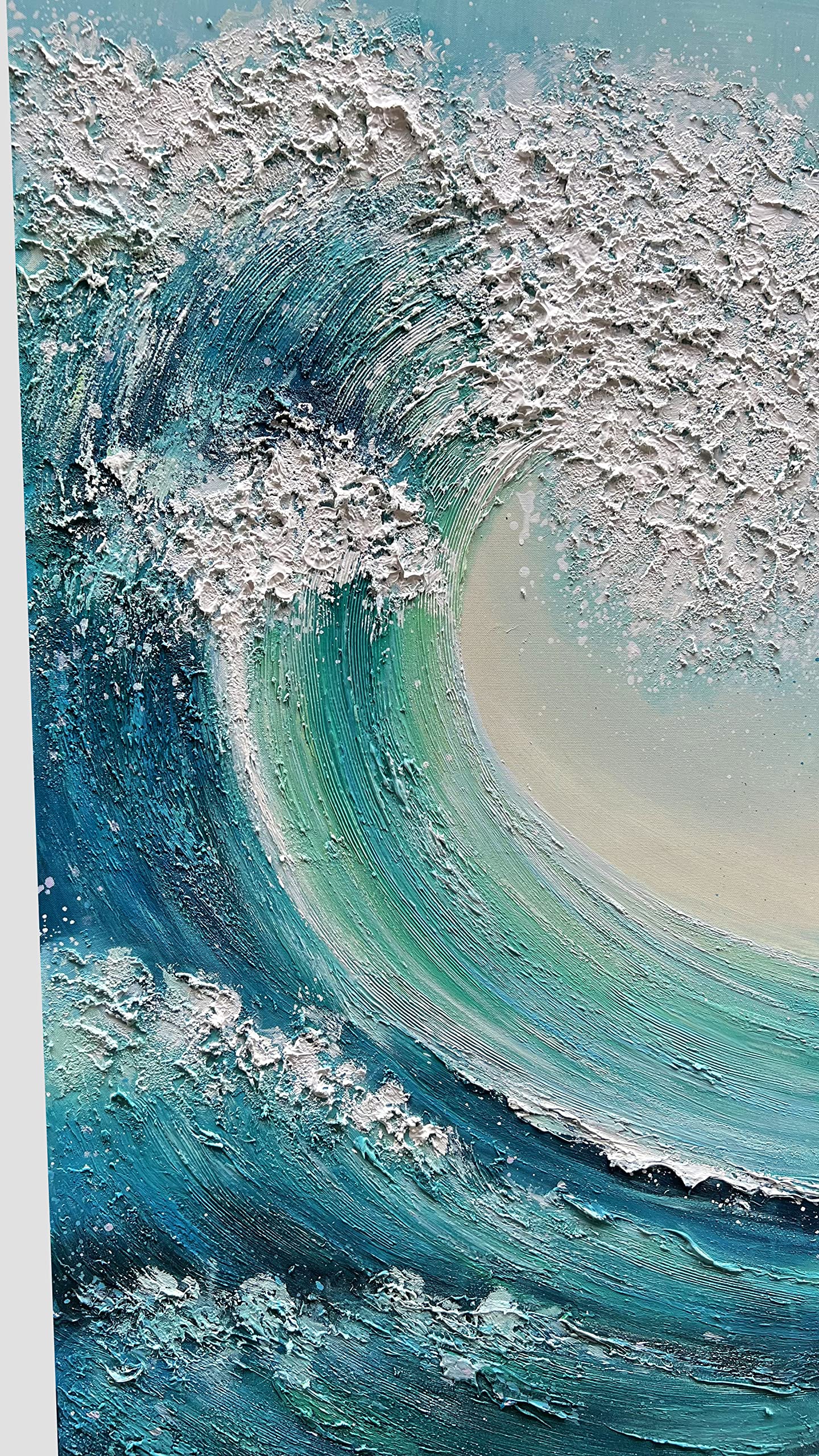JELRINR Large Ocean Waves Canvas Wall Art - Hand Painted Seascape Acrylic Painting, Modern Abstract Texture for Living Room & Bedroom Decor (24x48 Inches) | Perfect Coastal Theme Home Decoration & Office Wall Decor
