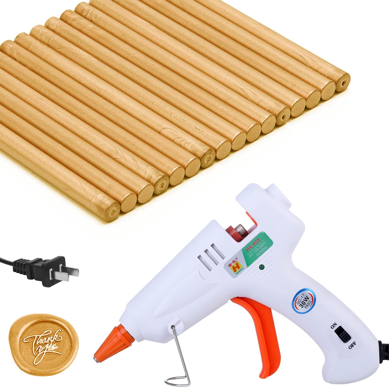 AHIER 16P Gold Sealing Wax Sticks with Glue Gun for Wedding Invitations, Envelopes & Gift Wrapping - Perfect for DIY Crafts, Calligraphy Projects & Vintage Style Decorations