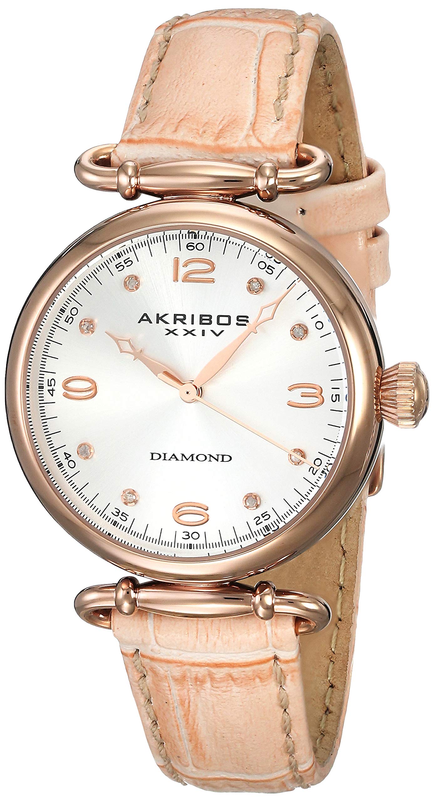 Akribos XXIV Women's Petite Diamond Watch with Crocodile Embossed Leather Strap - Elegant Dress Watch for Business, Parties & Special Occasions - AK878