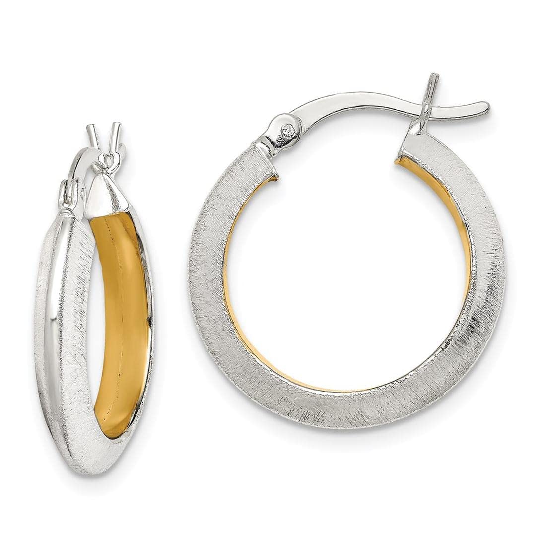 925 Sterling Silver & Gold Tone Brushed Hoop Earrings for Women - Trendy Chunky Hoops for Everyday Wear & Special Occasions