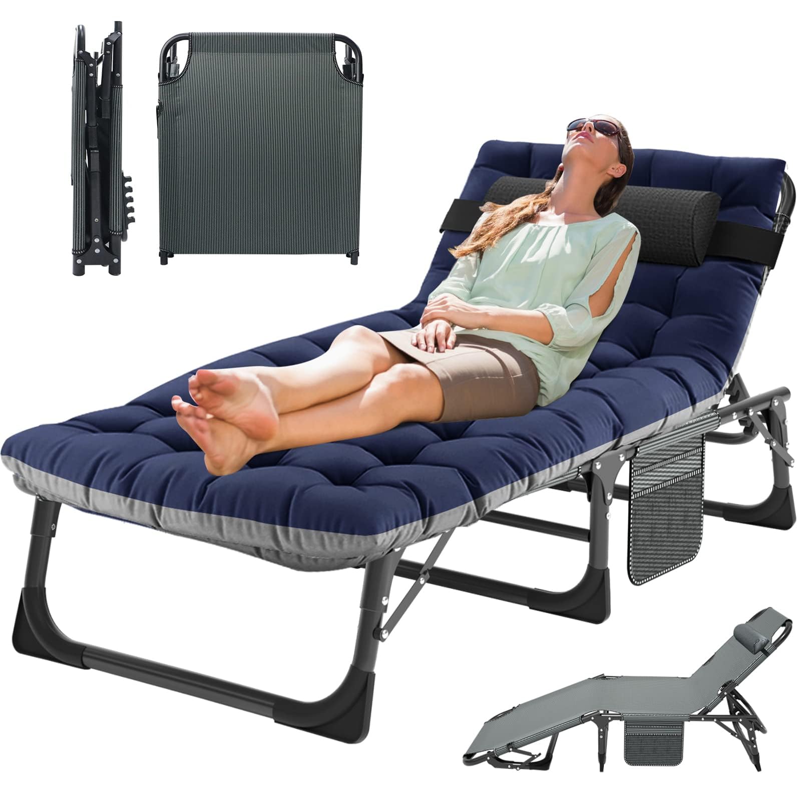 MOPHOTO 5-Position Folding Lounge Chair - Portable Outdoor Chaise Lounge for Sunbathing, Pool, Beach & Patio - Lightweight & Adjustable for Camping, Backyard Relaxation & Travel