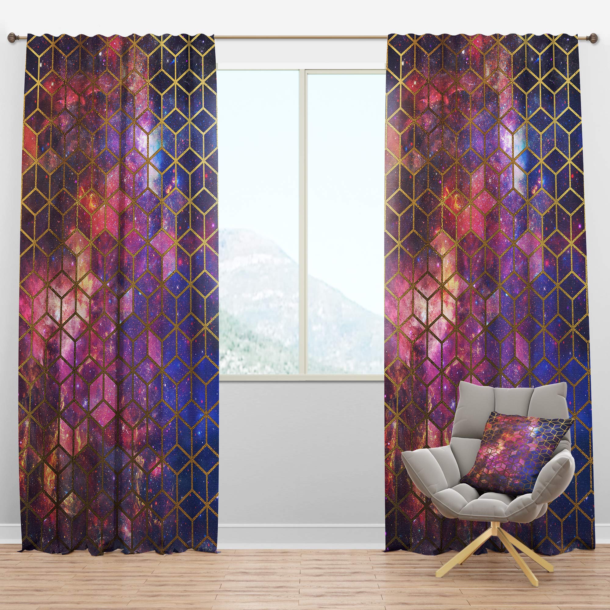 DesignQ Blackout Curtains - Thermal Insulated Dark Yellow Cubes on Cosmic Pattern - 52x120 Inch Single Panel for Bedroom & Living Room - Blocks Light & Noise, Energy Saving for Better Sleep & Home Decor