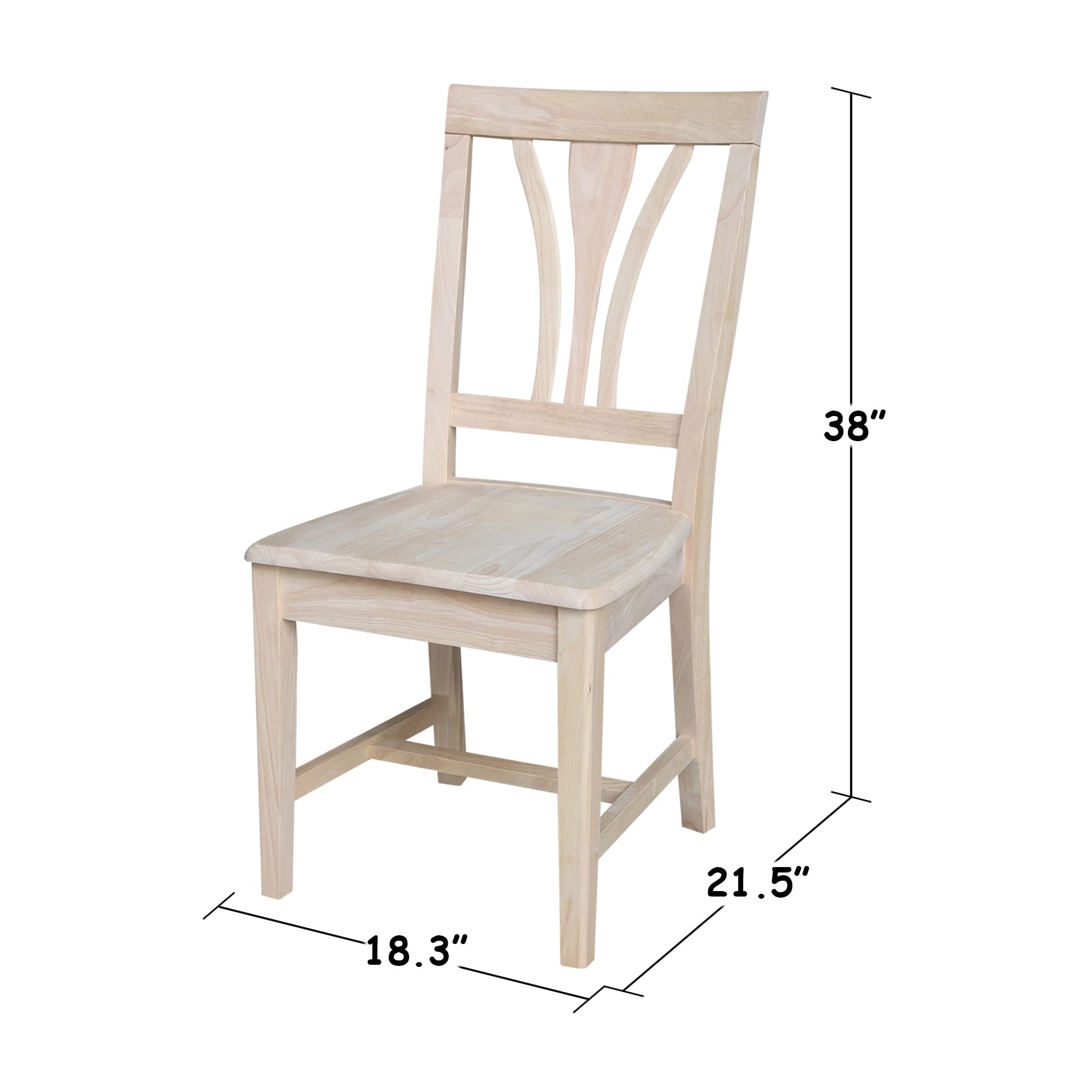 Unfinished FanBack Chairs Pair - Solid Wood Dining Chairs for Kitchen, Dining Room, or Office - International Concepts Home Furniture