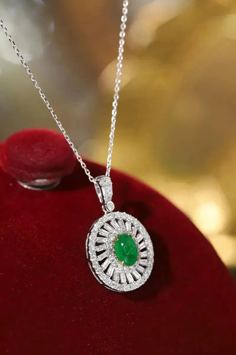 18K White & Yellow Gold Diamond & Emerald Necklace for Women - Luxury Oval Pendant Wedding Jewelry - Perfect for Bridal, Anniversary & Special Occasion Gifts