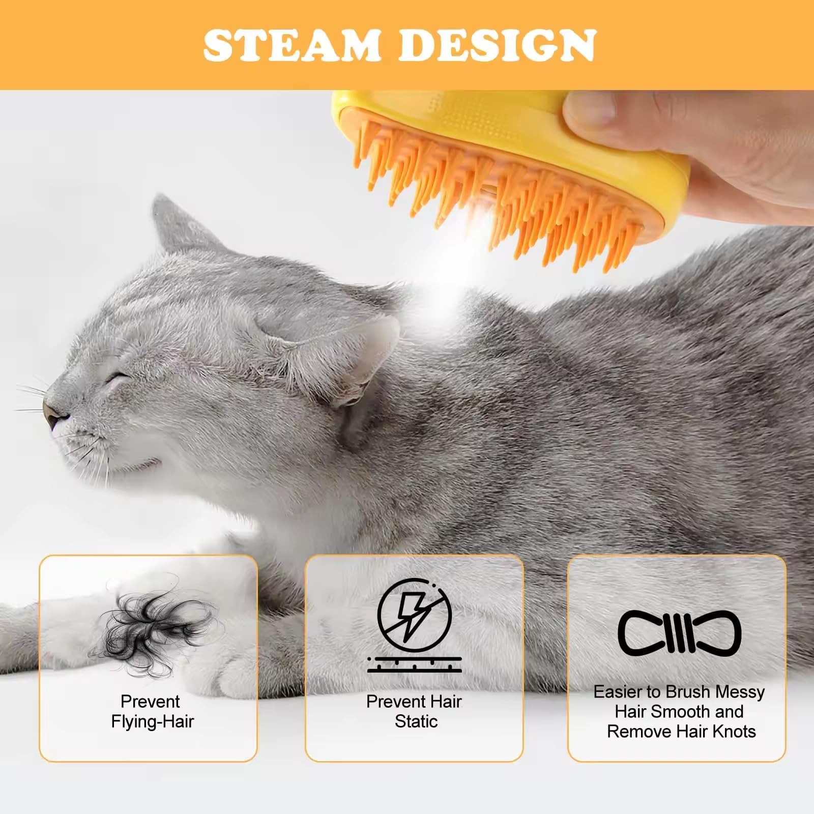 3-in-1 Steamy Pet Grooming Brush for Cats & Dogs - Self-Cleaning Cat Brush with Steam & Spray Function | Gentle Detangling, Hair Removal & Massage | Perfect for Long/Short Haired Pets at Home or Grooming Salons