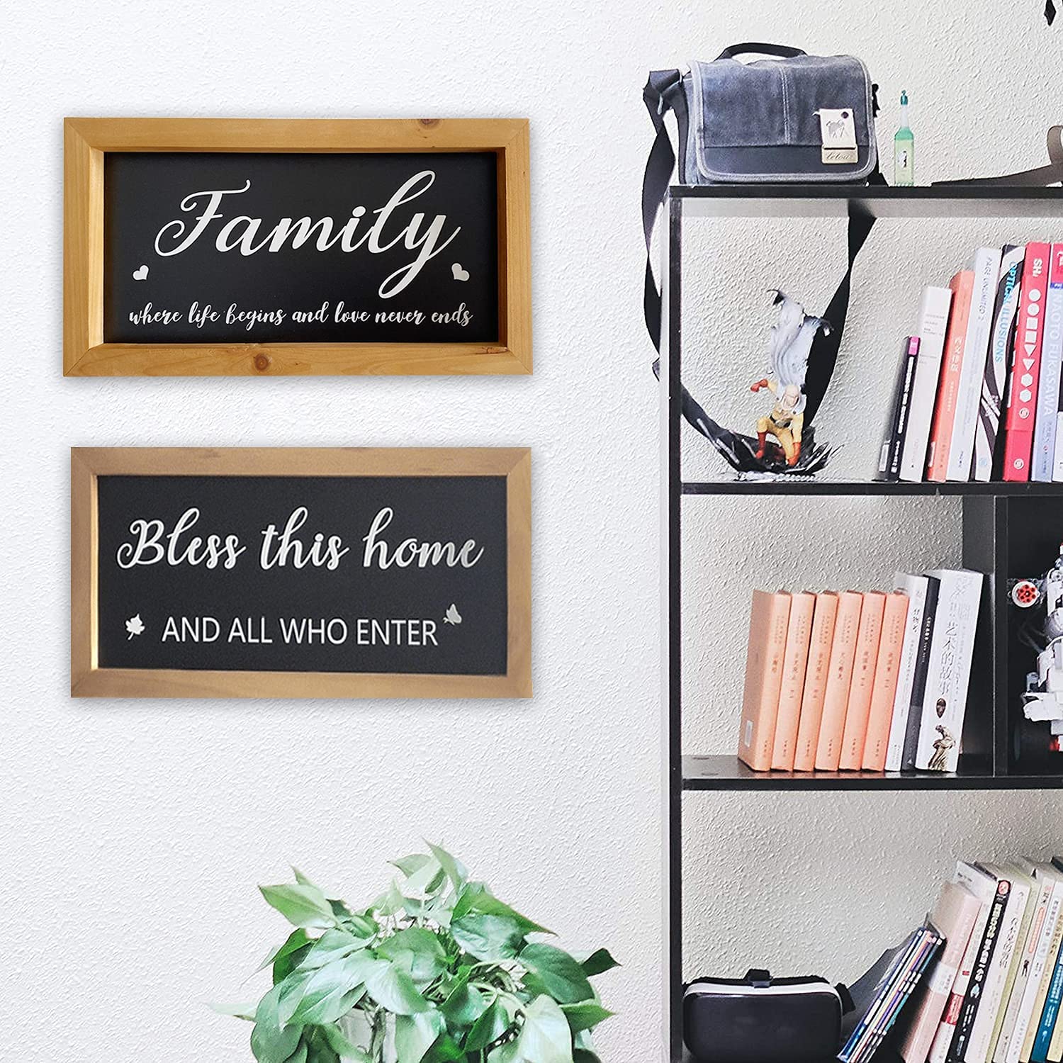Bless This Home Decor - 2-Piece Farmhouse Wall Signs for Living Room, Bedroom & Kitchen (12x5.9in, Black) - Rustic Home Decorations