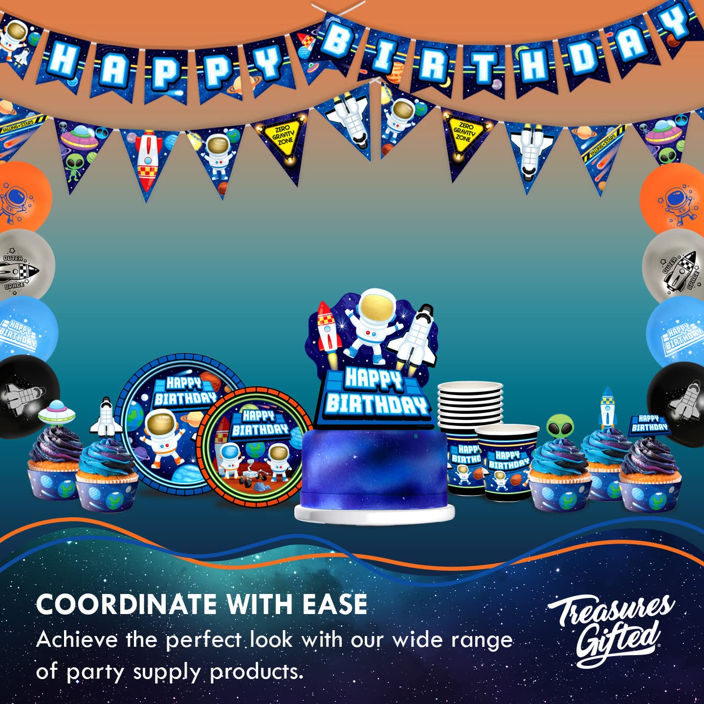 Outer Space Party Decorations Set for 16 Guests - Astronaut Themed Dinnerware with Plates & Napkins - Perfect for Space Birthday Parties, Kids' Astronaut Theme Events & Galactic Celebrations