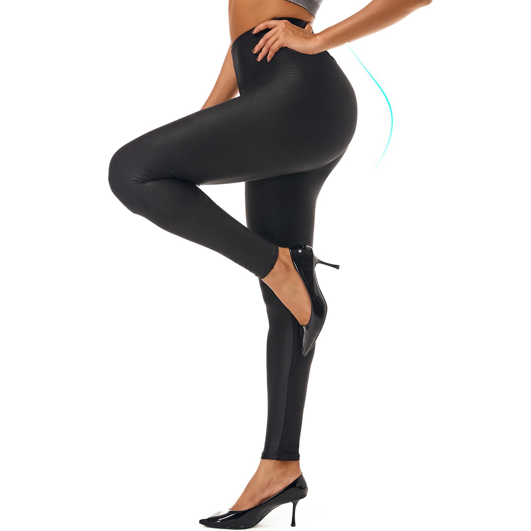 Women's Faux Leather Leggings - High Waisted Stretch Tummy Control Black Pleather Pants | Perfect for Work, Night Out & Casual Wear
