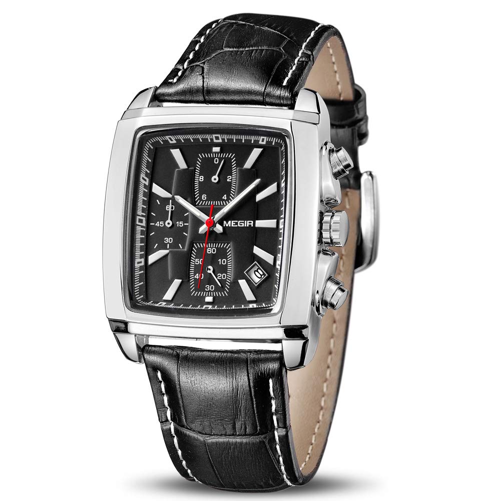 MEGIR Men's Luminous Chronograph Watch - Analog Military Quartz Watch with Leather Strap - Stylish Business & Casual Timepiece for Men | Perfect for Office, Outdoor Adventures & Everyday Wear