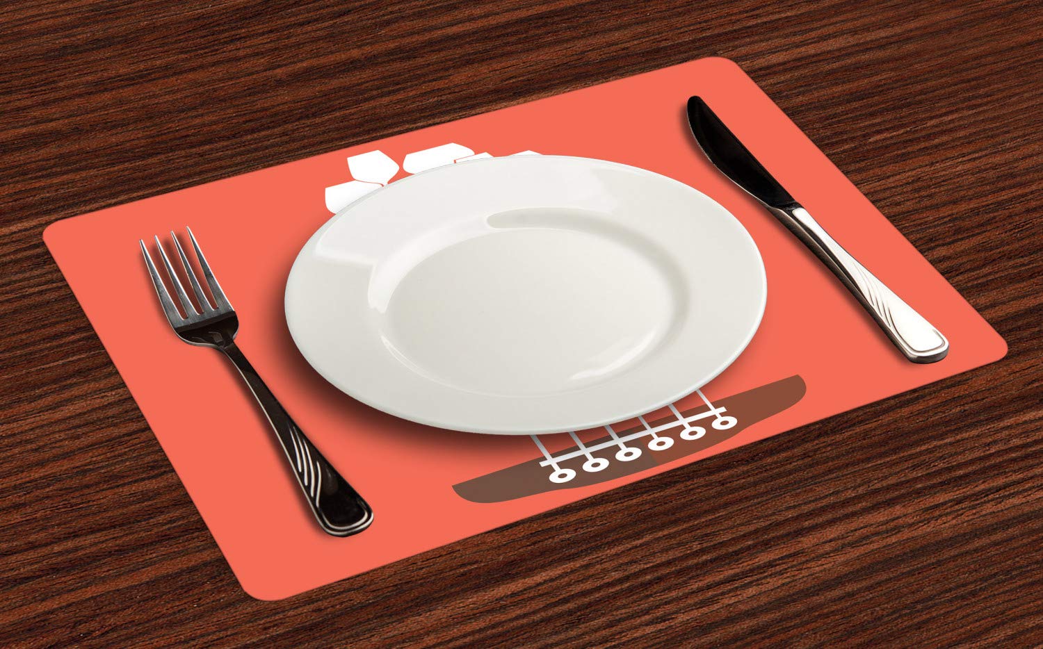 Ambesonne 4-Pack Bar Place Mats Set - Acoustic Guitar & Wine Glass Design, Washable Fabric Table Mats for Dining, Standard Size (Salmon, White, Dark Grey, Brown) - Perfect for Music-Themed Parties, Bars, and Home Decor