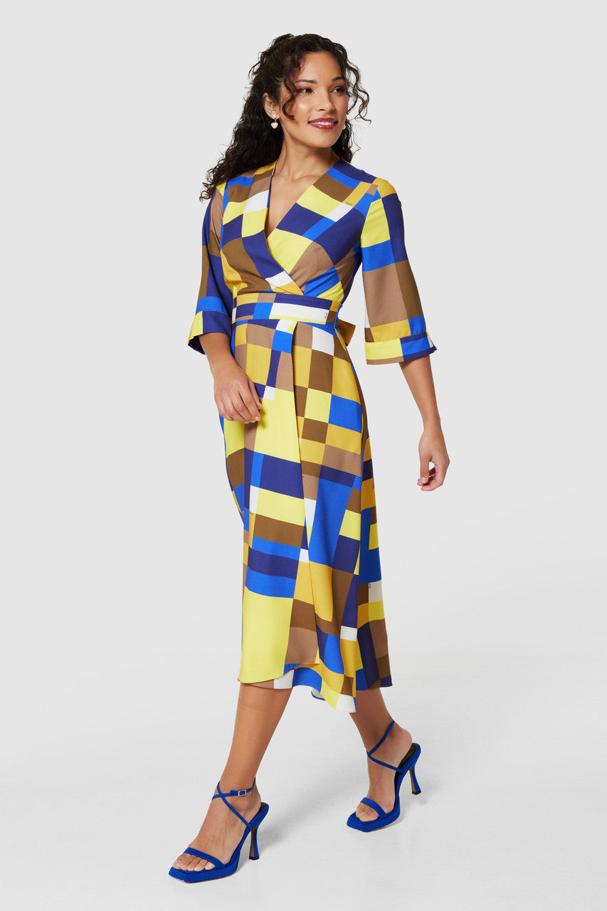 IMELDA High Low Wrap Dress for Women - Elegant Blue Flowy Midi Dress for Casual Outings, Parties & Date Nights