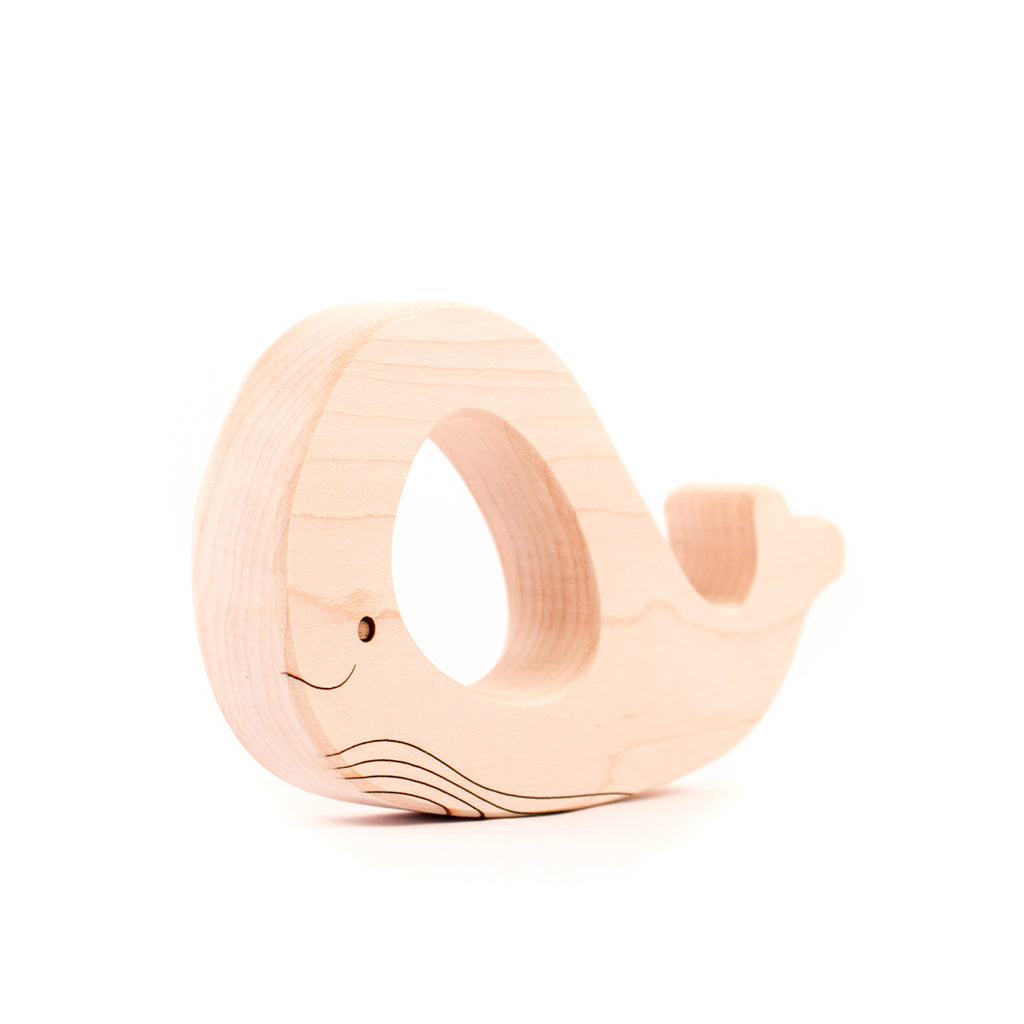 Natural Wooden Whale Teether for Babies - Safe & Non-Toxic Teething Toy for Soothing Sore Gums - Perfect Baby Shower Gift for Newborns & Infants - Use at Home, Daycare or On-the-Go