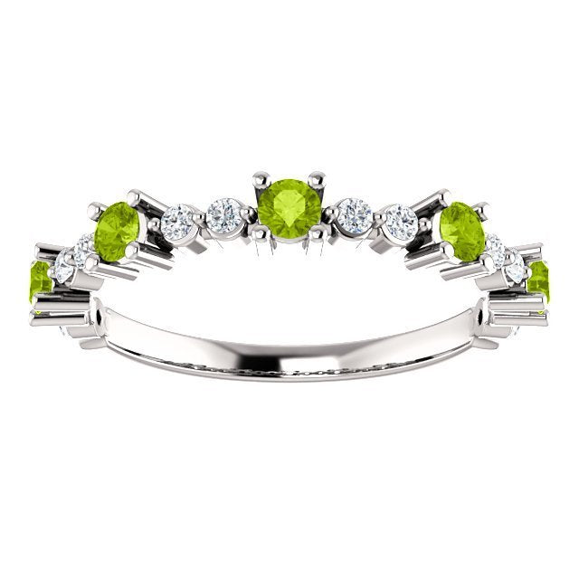 14KT Gold 0.45 CTW Peridot & 0.20 CTW Diamond Accent Stackable Ring - Elegant Wedding Band, Anniversary Gift for Her, Everyday Jewelry for Women