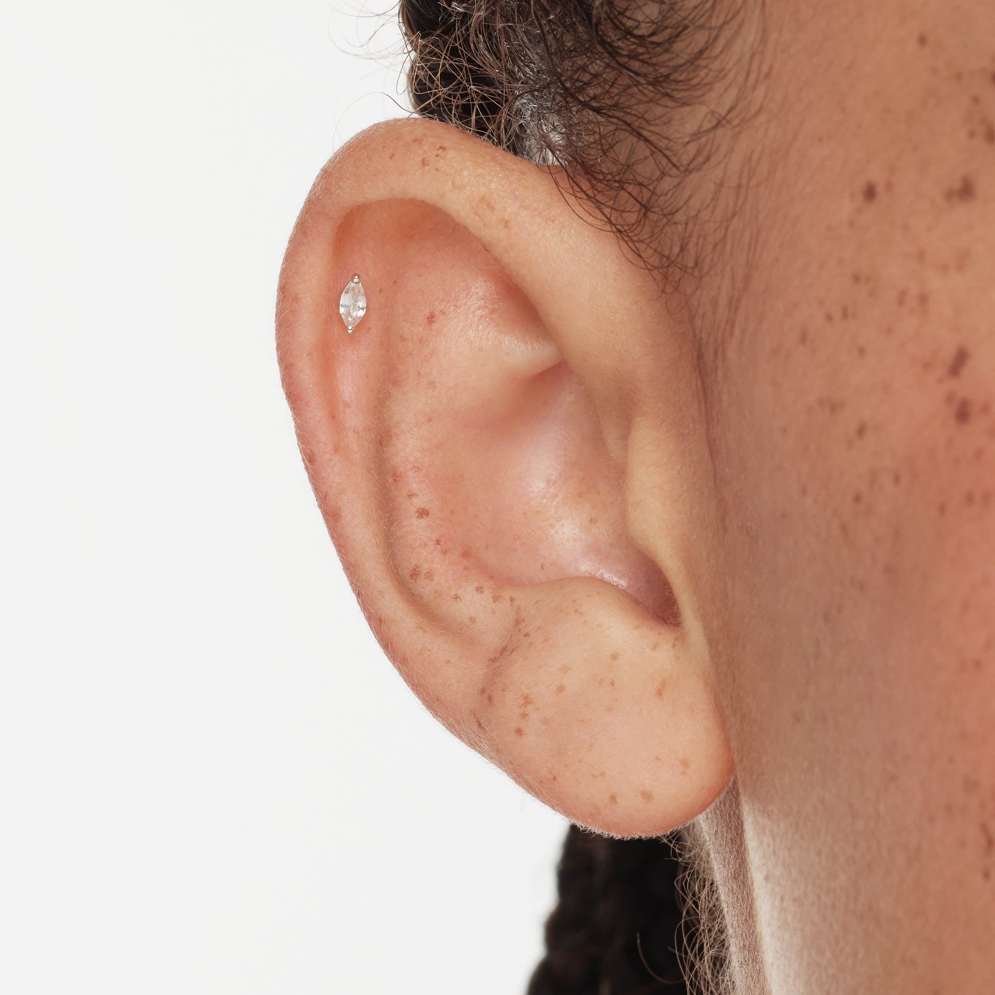White Sapphire Marquise Helix Single Stud Earrings in Sterling Silver - Perfect for Everyday Wear & Special Occasions