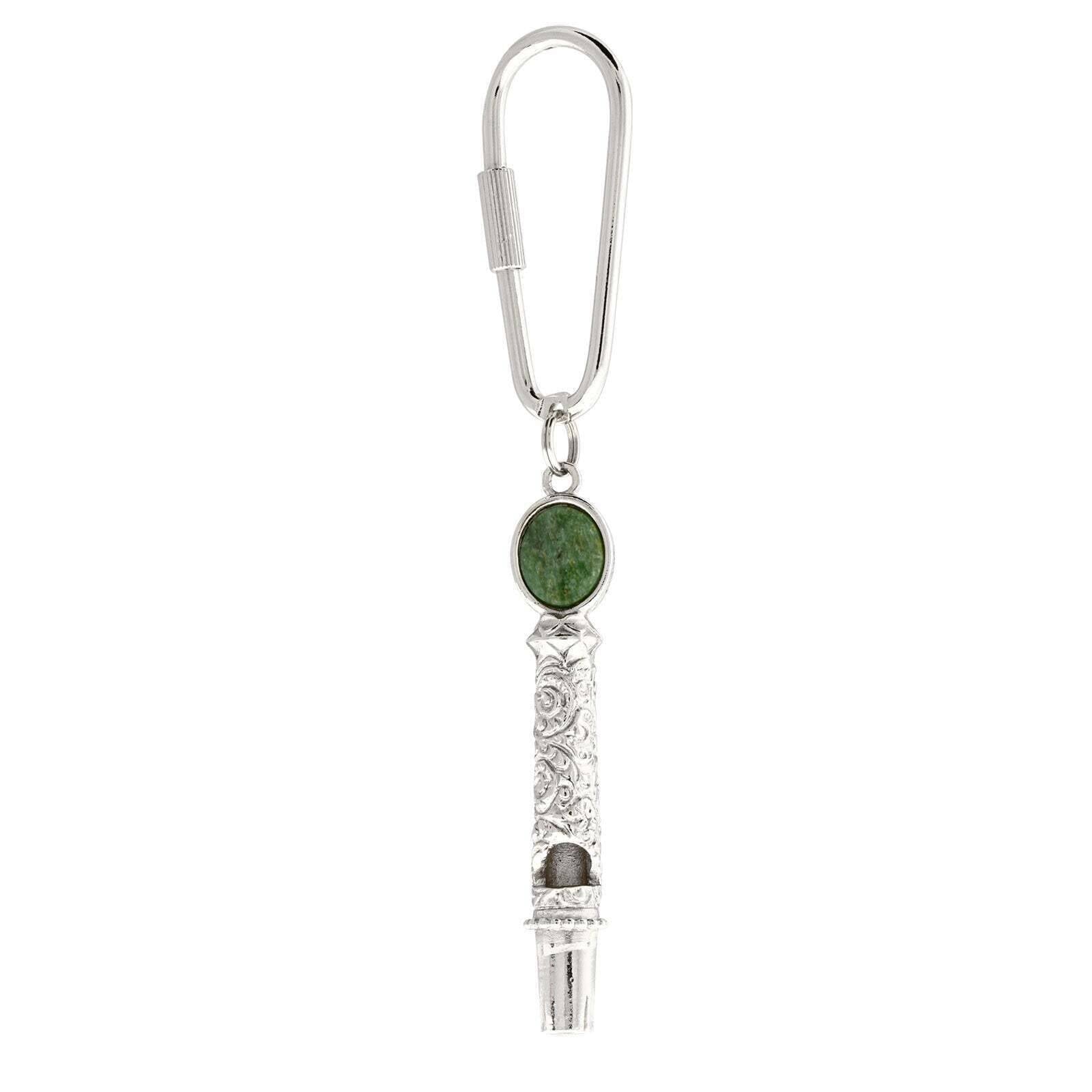 1928 Vintage Jade Gemstone Filigree Whistle Carabiner Keychain - Antique Style Jewelry Accessory for Keys, Bags & Outdoor Adventures
