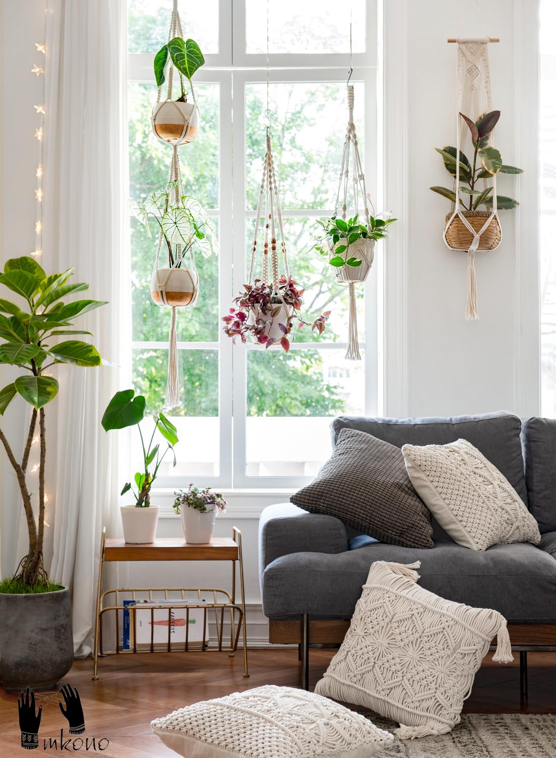 Mkono Macrame Plant Hanger - 41 Inch Cotton Rope Hanging Planter Basket with 4 Legs for Indoor Outdoor Plants | Boho Home Decor, Living Room, Patio, Garden Decorations