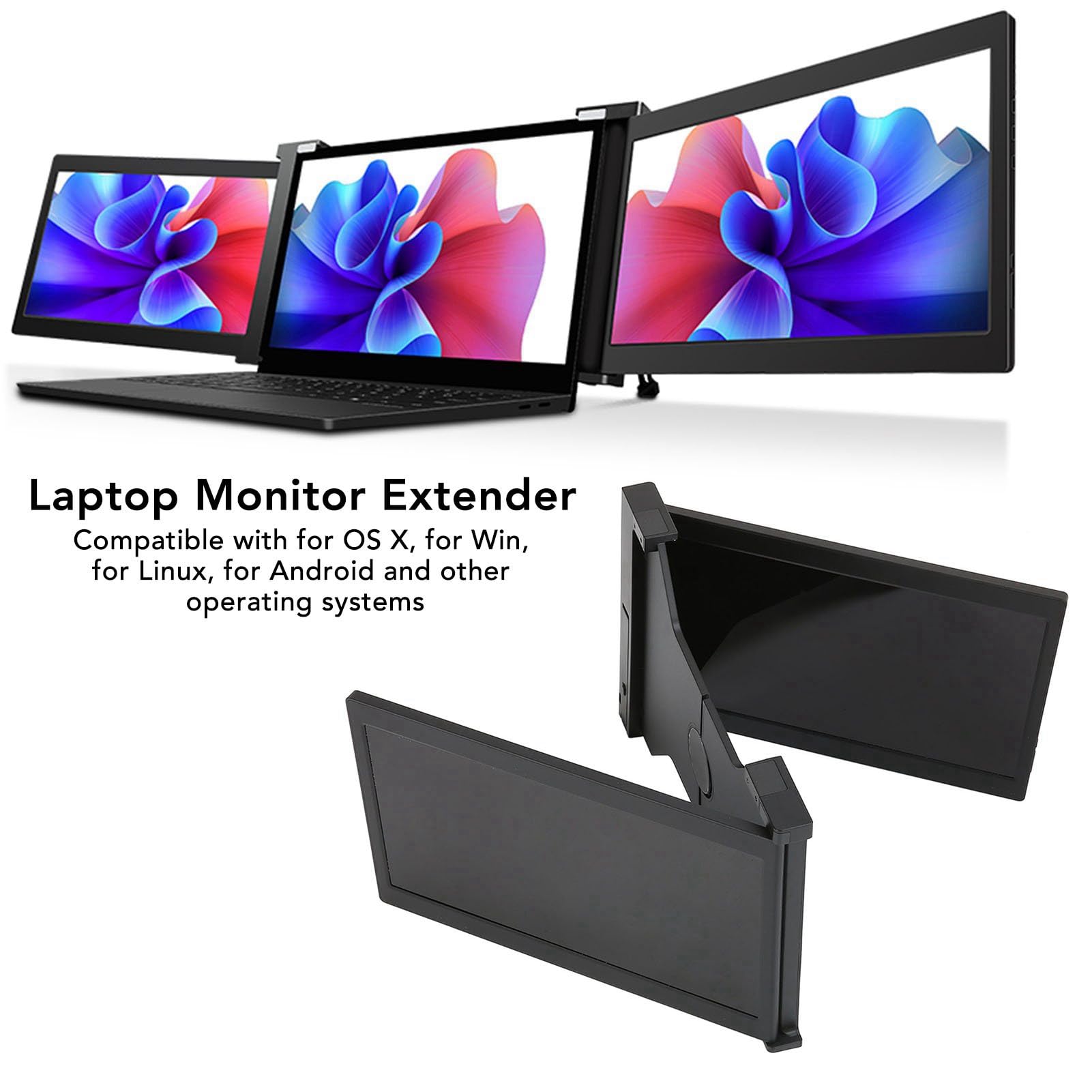 GOWENIC PD1303D 13.3 Inch Triple Portable Monitor for Laptop - FHD 1080P IPS Retractable Foldable Dual Screen External Monitor - Compatible with 13.3 to 16.5 Inch Laptops (Black) | Perfect for Multitasking, Gaming, and Remote Work