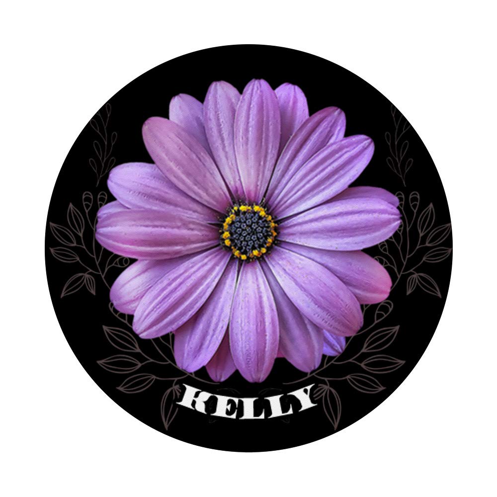 Kelly Name Daisy Flower Purple Floral Design PopSocket - Expandable Phone Grip & Stand for iPhone, Samsung, Tablets | Perfect for Selfies, Videos & Hands-Free Use