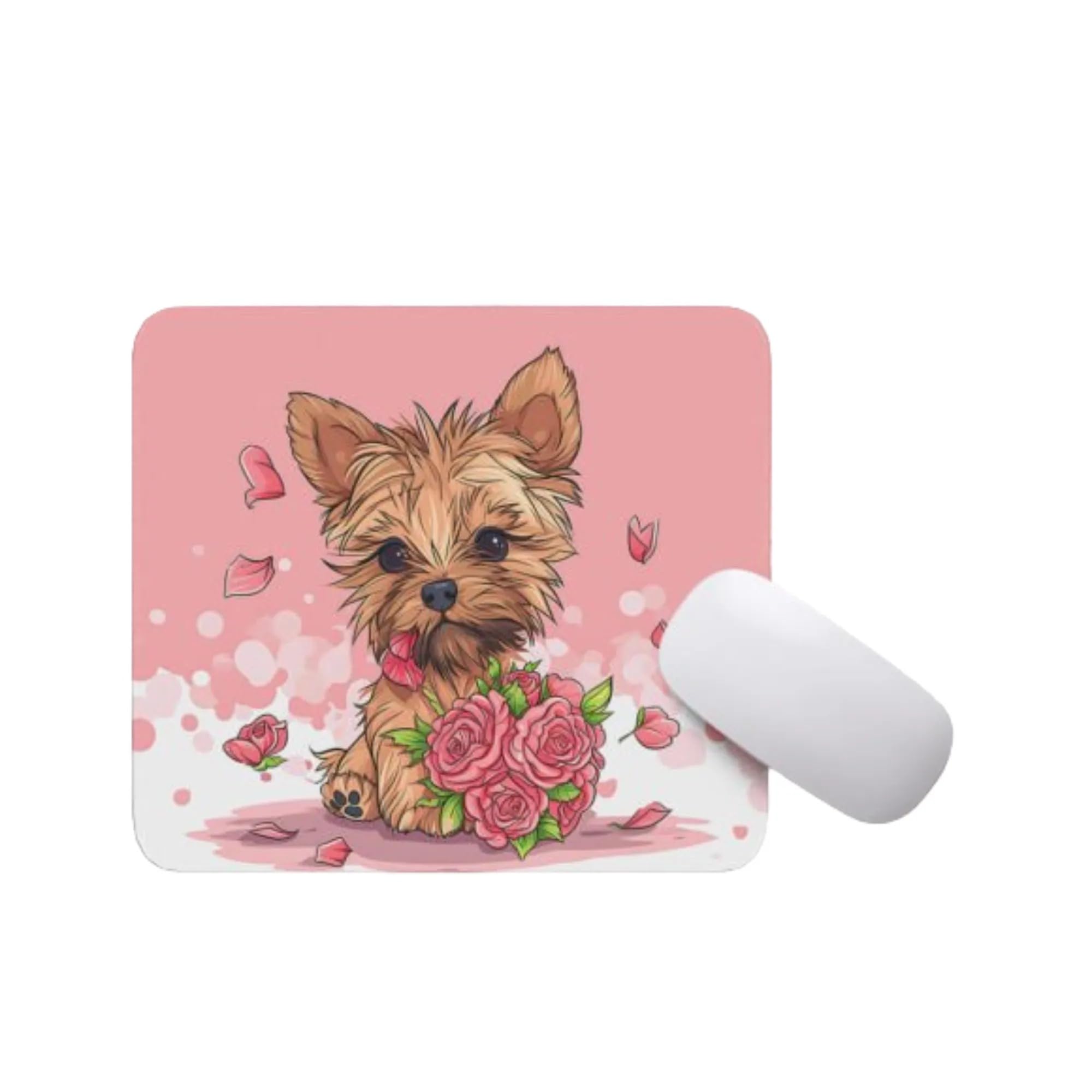 Yorkie Dog with Flowers Mouse Pad - Non-Slip Rubber Desk Mat for Home Office, Gaming & Work | Cute Puppy with Bouquet Design for Computer & Laptop | Perfect Gift for Dog Lovers (Great for Workstations, Desks & Home Decor)