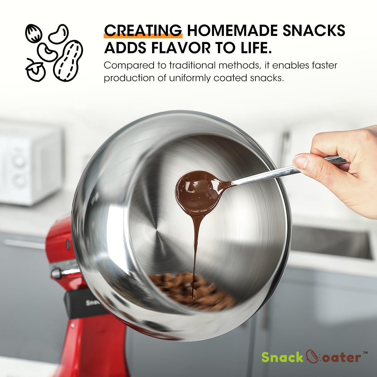 **Aieve Snack Coater Attachment for KitchenAid Tilt-Head Stand Mixer - Perfect for Chocolate Covered Almonds, Pistachios, Peanuts, Freeze-Dried Strawberries, Raisins, Macadamia Nuts, Blueberries & Easter Eggs - Ideal for Holiday Treats, Party Snacks & Homemade Desserts**