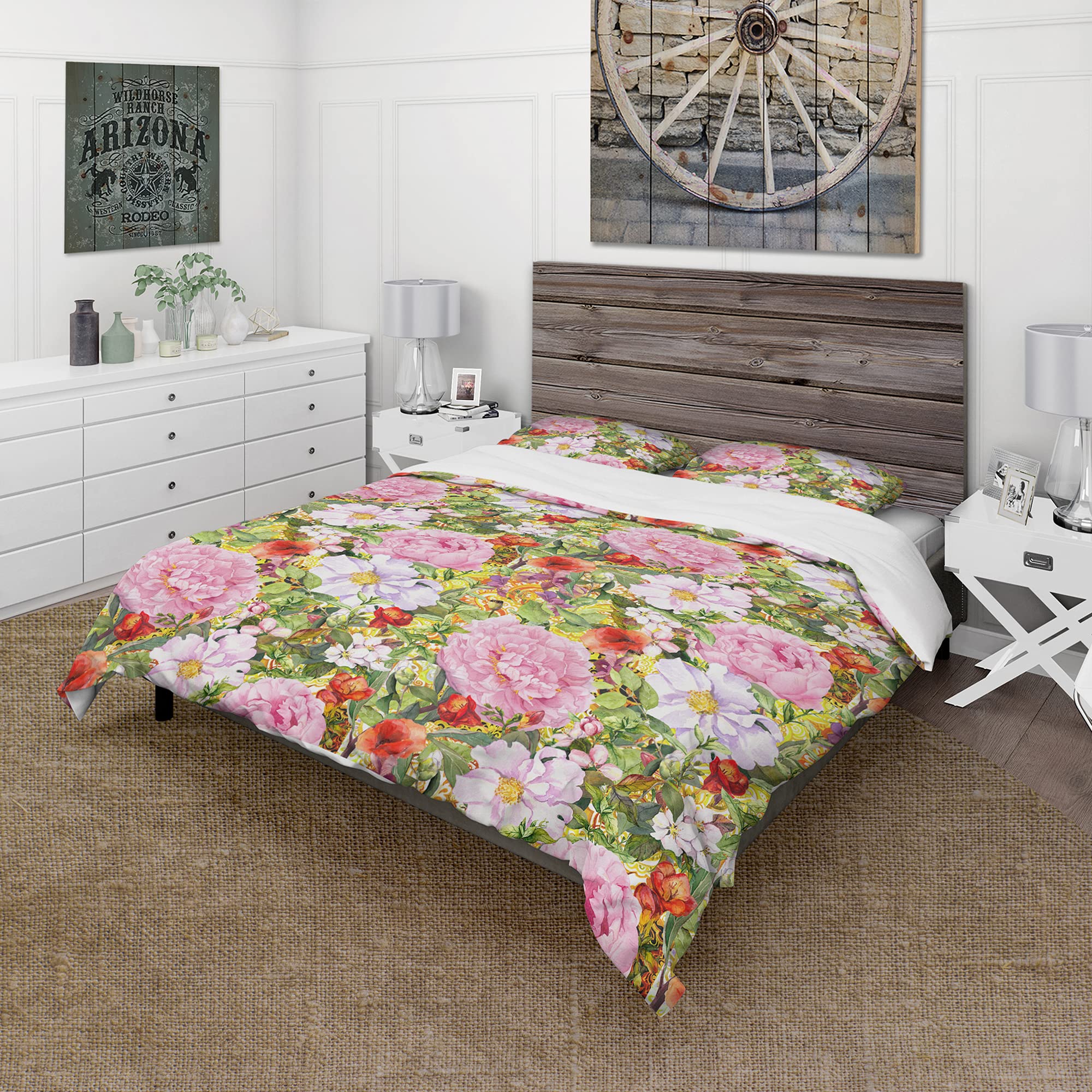 DesignQ 'Pink Botanical Meadow' Abstract Duvet Cover Set - Queen Size 3-Piece Bedding with Floral Pattern - Perfect for Modern Bedroom, Guest Room & Bohemian Home Decor