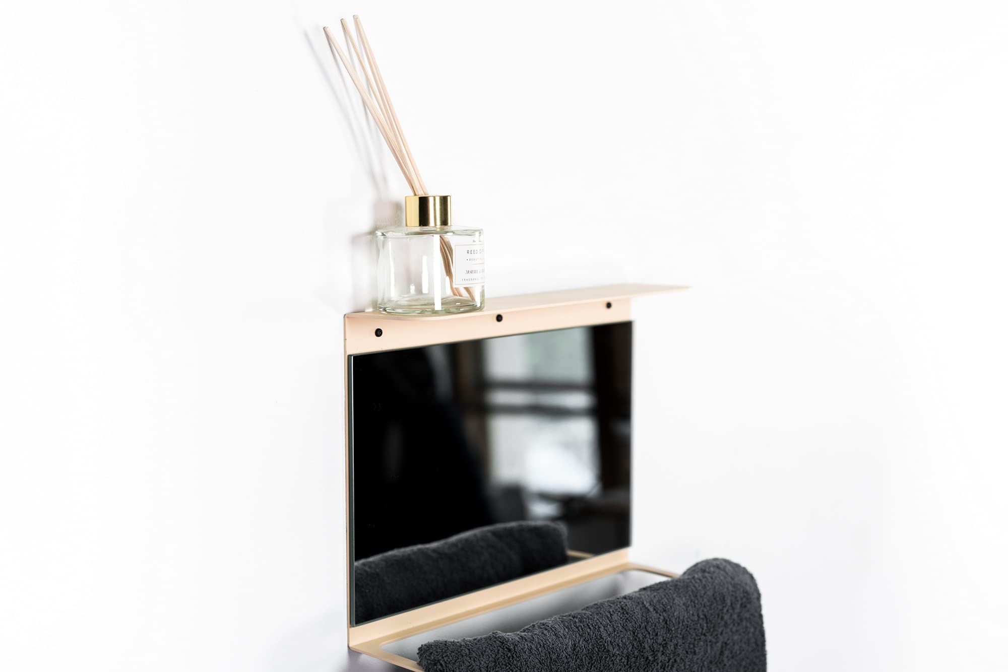 Stainless Steel Towel Rack with Shelf - Bathroom Wall Mount Storage for Hand Towels & Shower Accessories (Beige) - Perfect for Small Spaces