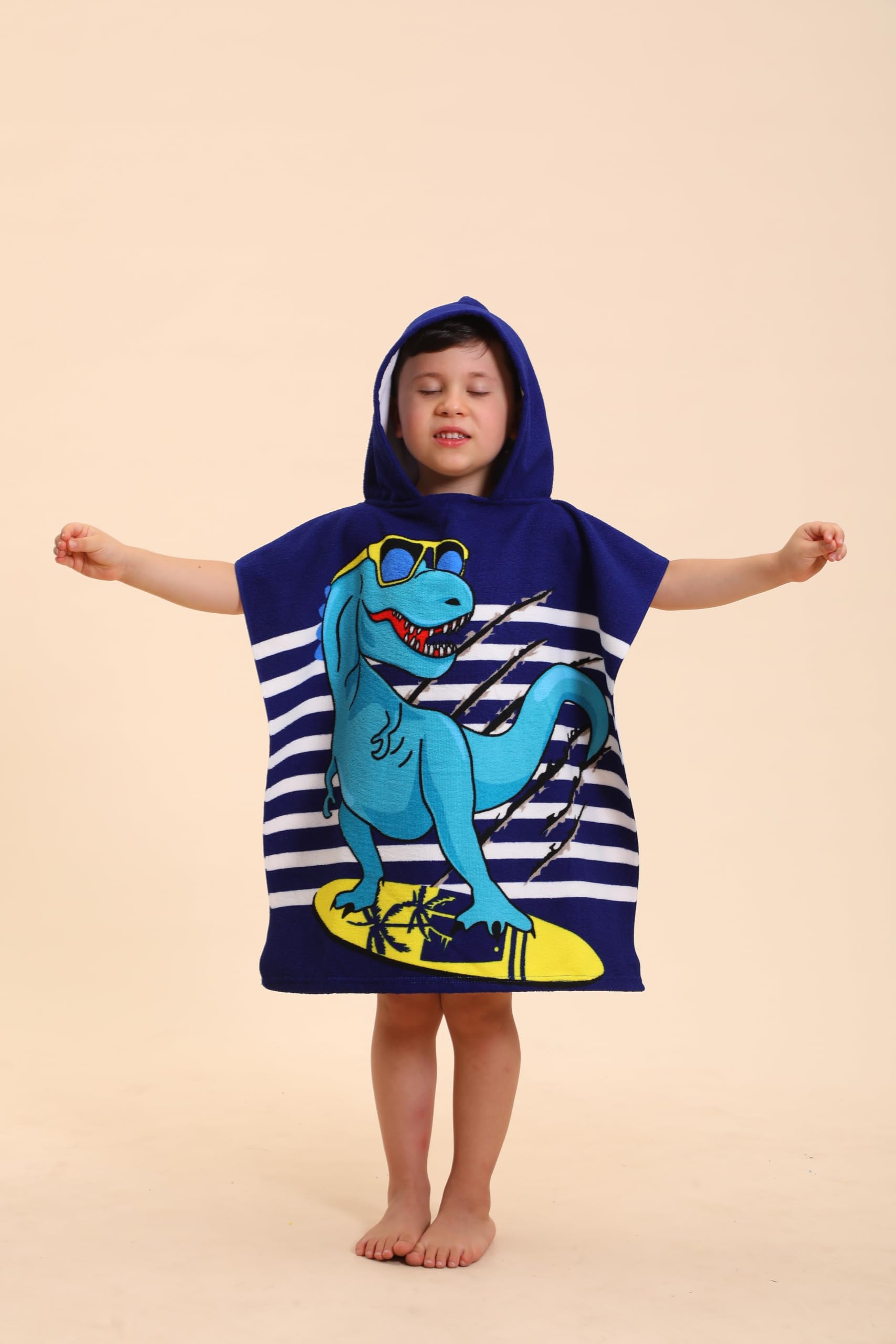 Dinosaur Hooded Towels for Kids - Soft & Absorbent Poncho Beach Towels for Boys & Girls (Ages 2-10) | Swim, Pool & Bath Time Essentials | Fun Wearable Towel Robes for Toddlers & Children