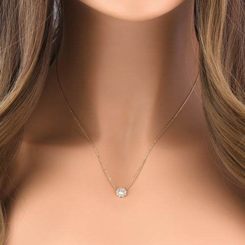 14K Solid Gold Flower Pendant Necklace with Clear Cubic Zirconia - Elegant Jewelry for Women, Perfect for Weddings, Anniversaries & Special Occasions