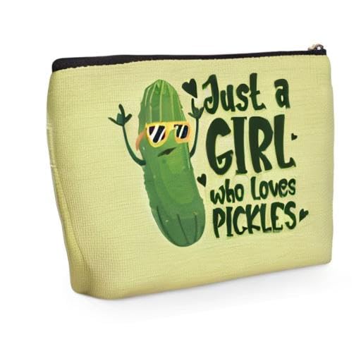 Funny Pickle Makeup Bag - Cute Cosmetic Travel Organizer for Women & Girls | Perfect Gift for Pickle Lovers, Best Friend, Sister, Mom & Chef | Christmas Birthday Present | Great for Skincare Storage & Travel Accessories